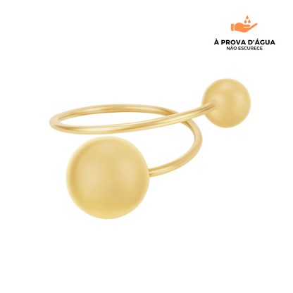 Anel Dois Pontos Regulável Banhado em Ouro 18k