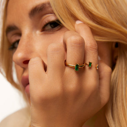 Anel Esmera Banhado em Ouro 18k