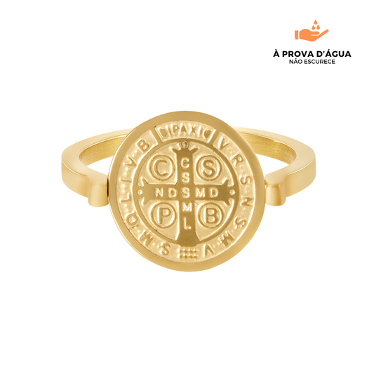 Anel São Bento Banhado em Ouro 18k