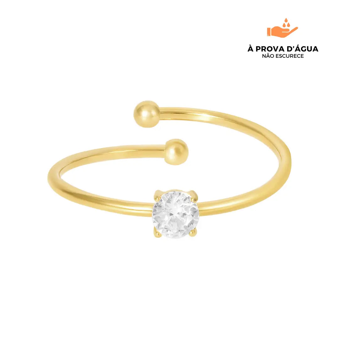 Anel Solitário Minimalista Regulável Banhado em Ouro 18k