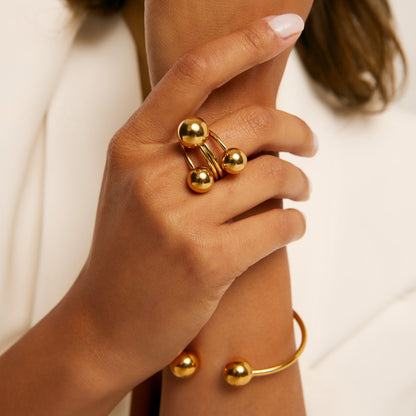 Anel Três Pontos Regulável Banhado em Ouro 18k