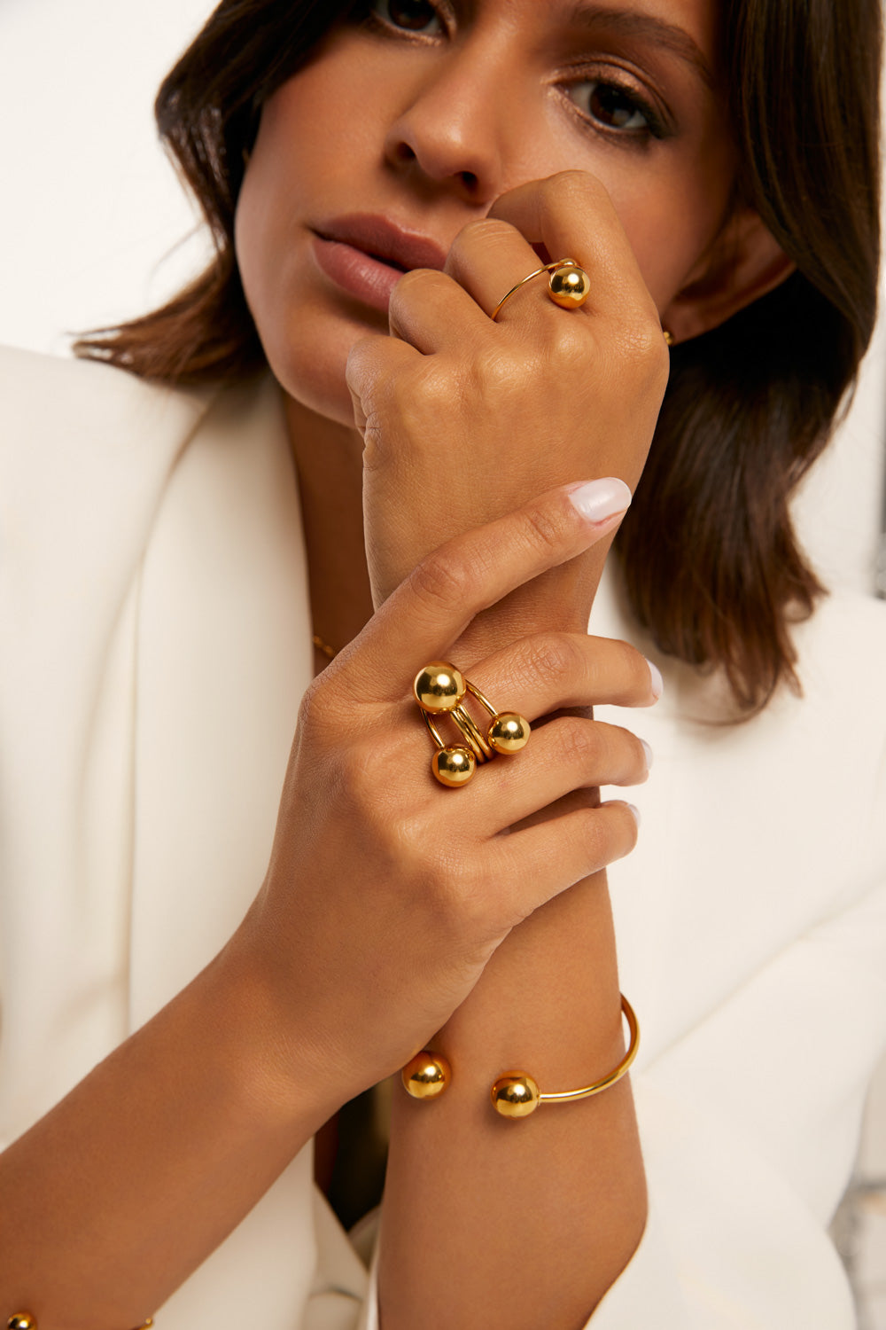 Anel Três Pontos Regulável Banhado em Ouro 18k