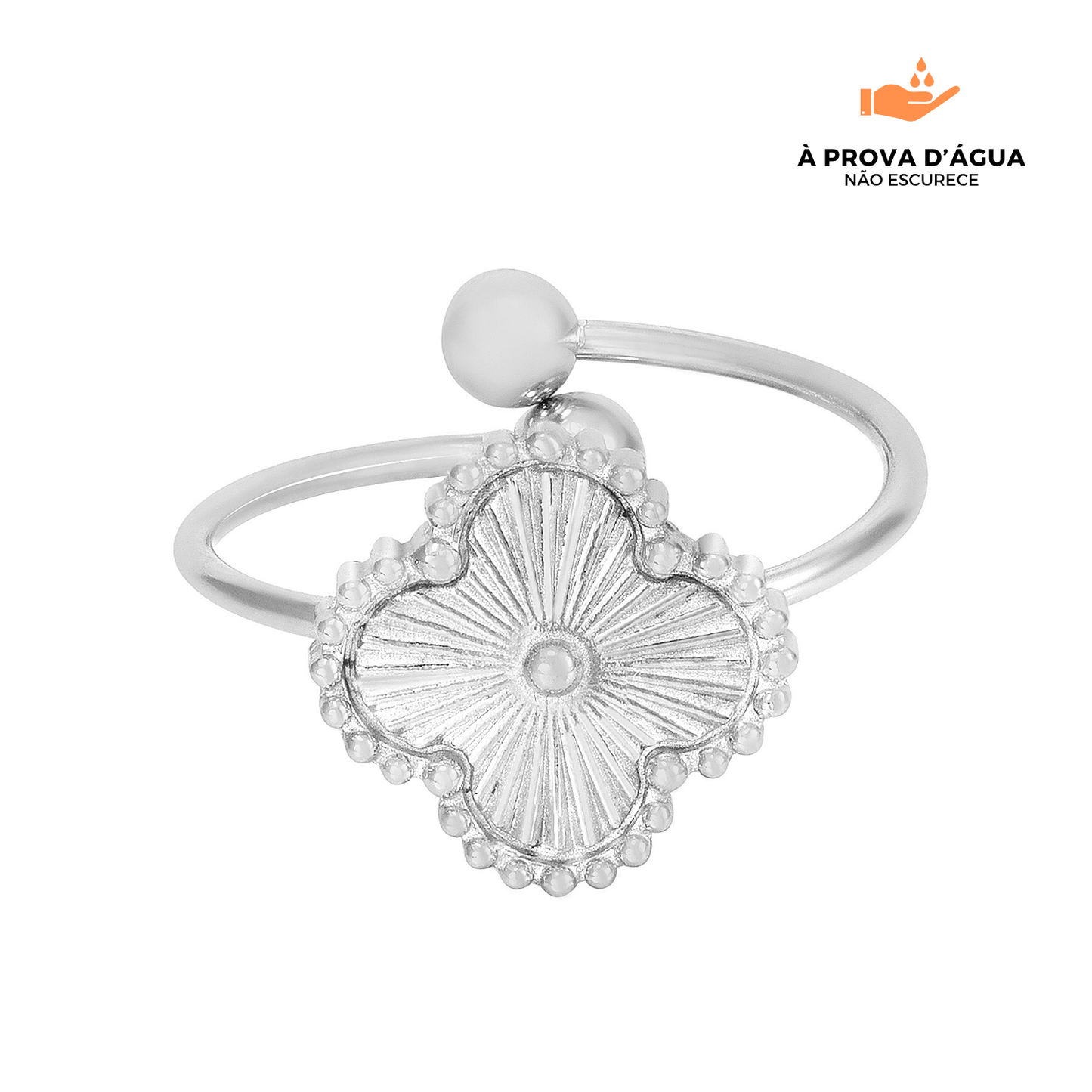 Anel Trevo Regulável Banhado em Prata