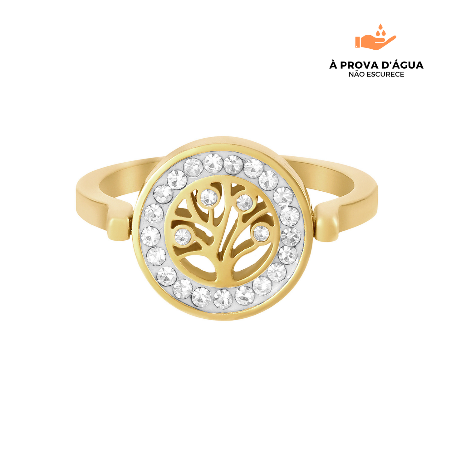 Anel Árvore da Vida Banhado em Ouro 18k