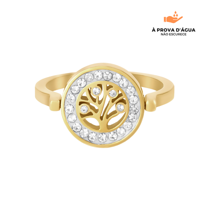Anel Árvore da Vida Banhado em Ouro 18k