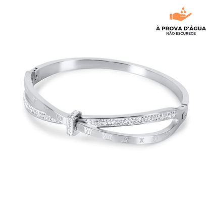 Bracelete Romano com Pedras Brilhantes Banhado em Prata