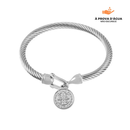 Bracelete com Pingente de São Bento Banhado em Prata