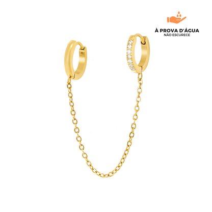 Brincos Jade 2 Furos Banhados em Ouro 18k