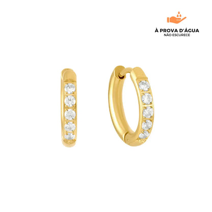 Brincos de Argola com Pedras Brilhantes 10MM Banhados em Ouro 18k