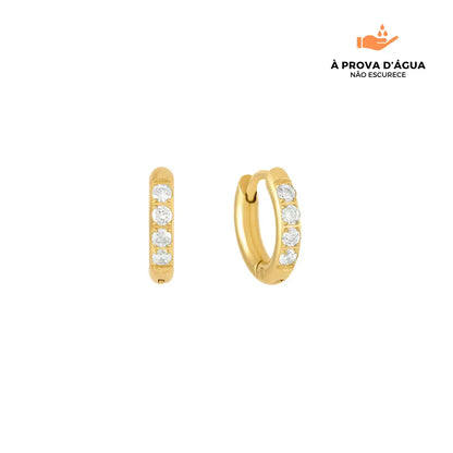 Brincos de Argola com Pedras Brilhantes 8MM Banhados em Ouro 18k