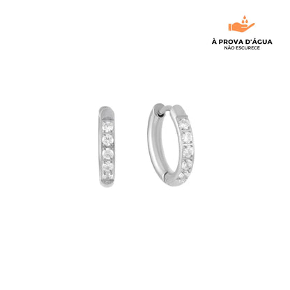 Brincos de Argola com Pedras Brilhantes 8MM Banhados em Prata