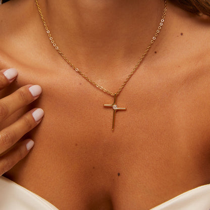 Colar Cruz com Pedra Banhado em Ouro 18k