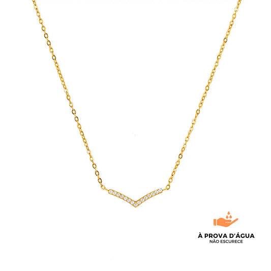 Colar Diadema Com Pedras Brilhantes Banhado em Ouro 18k