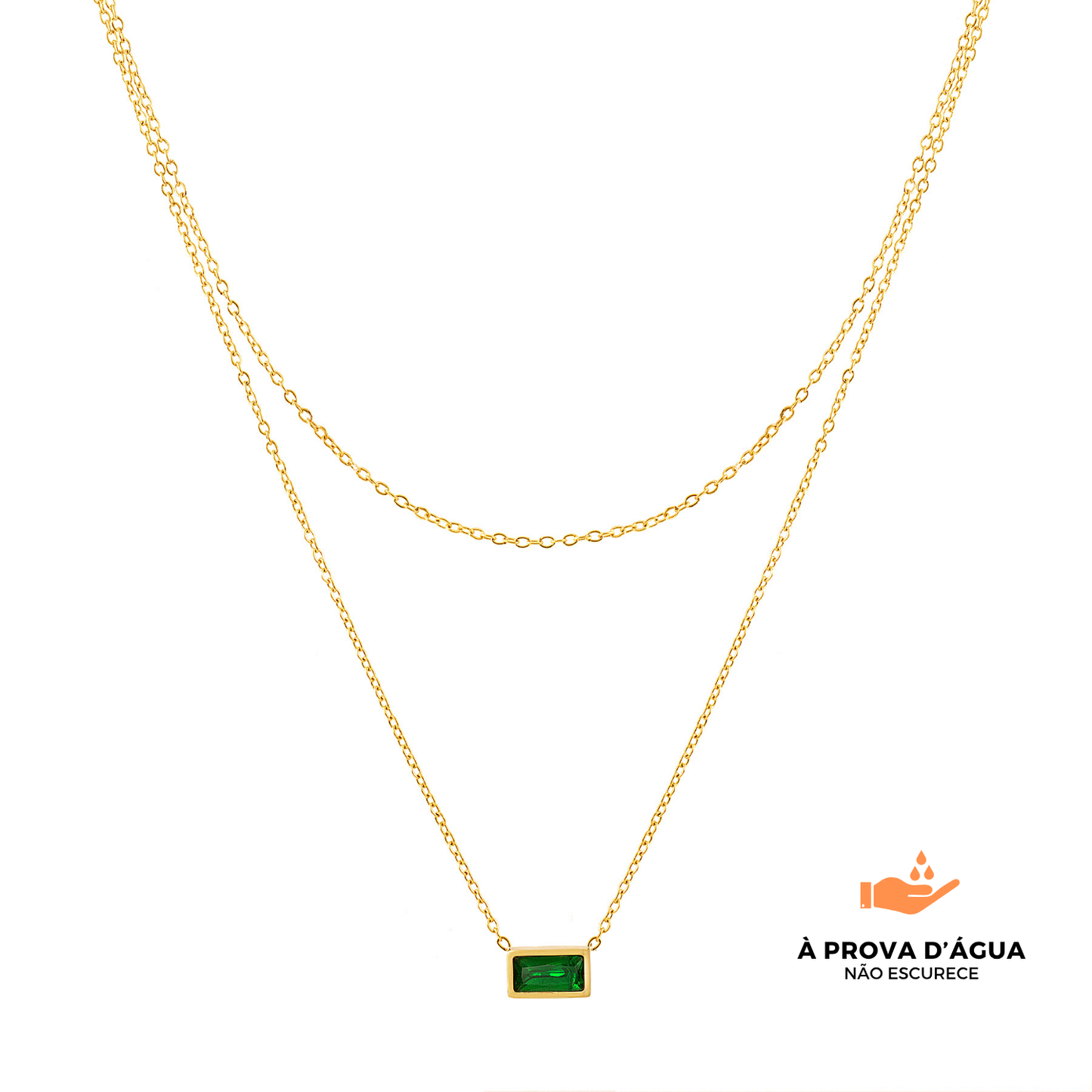 Colar Duplo Esmera Banhado em Ouro 18k