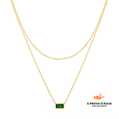 Colar Duplo Esmera Banhado em Ouro 18k