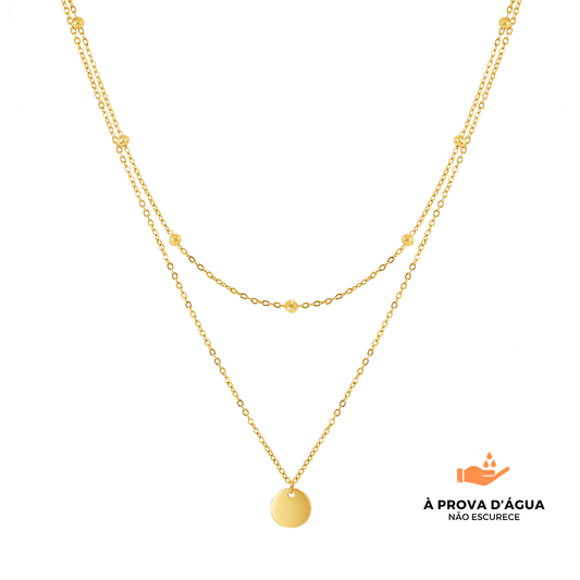 Colar Duplo com Círculo Slim Banhado em Ouro 18k
