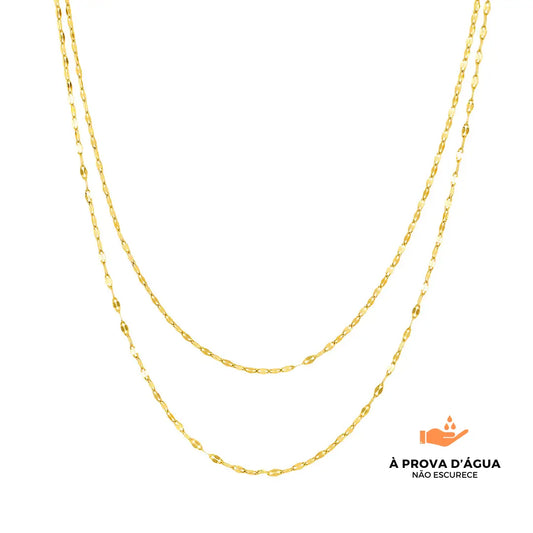 Colar Folhas Douradas Duplo Banhado em Ouro 18k