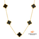 Colar de Trevo Preto Banhado em Ouro 18k