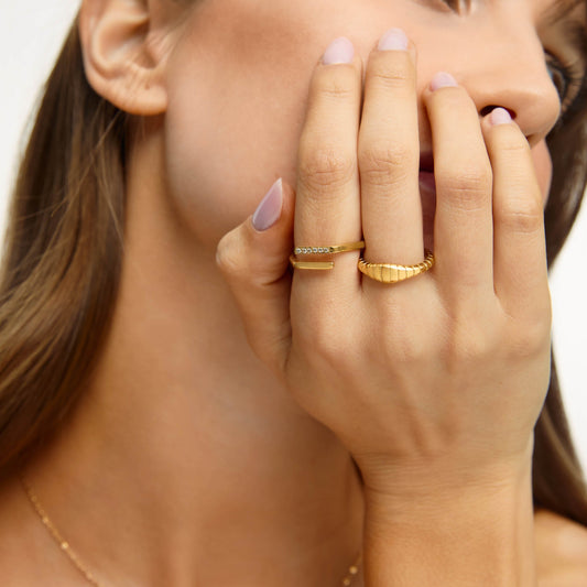 Anel Skyline Regulável Banhado em Ouro 18k