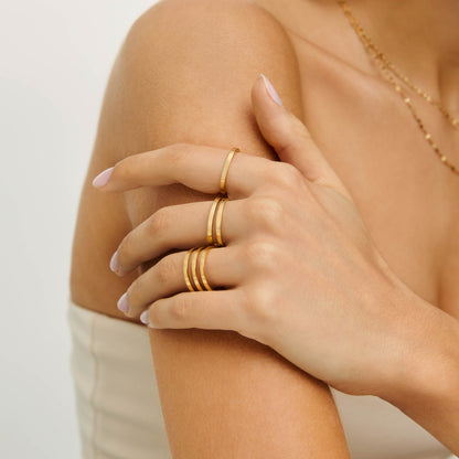 Anel Triplo Slim Regulável Banhado em Ouro 18k