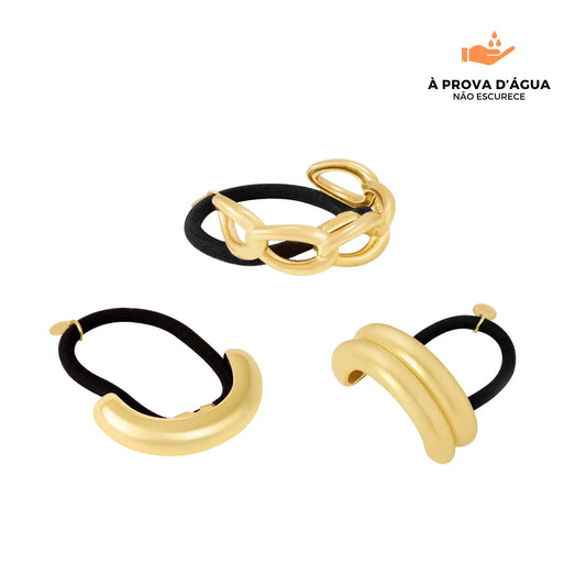 Mix de 3 Elásticos Banhados em Ouro 18k