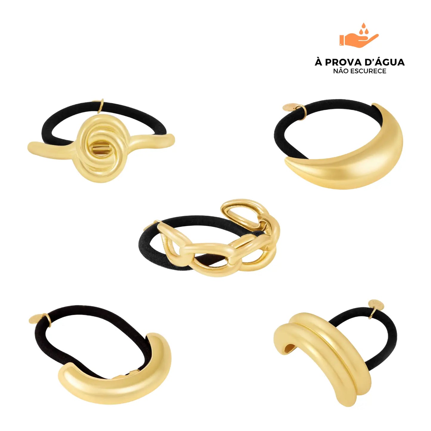 Mix de 5 Elásticos Banhados em Ouro 18k