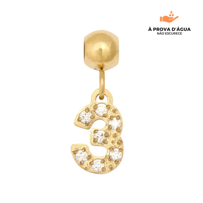 Pingente Número 3 Banhado em Ouro 18k