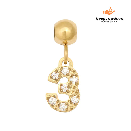 Pingente Número 3 Banhado em Ouro 18k