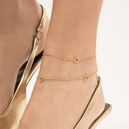 Tornozeleira Corações Banhada em Ouro 18k