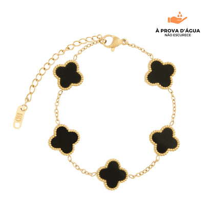 Pulseira Trevo Preto Banhado em Ouro 18k