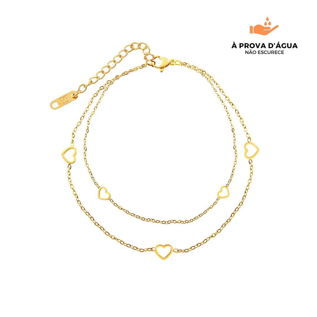 Tornozeleira Corações Banhada em Ouro 18k