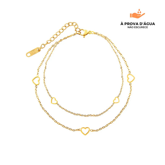 Tornozeleira Corações Banhada em Ouro 18k