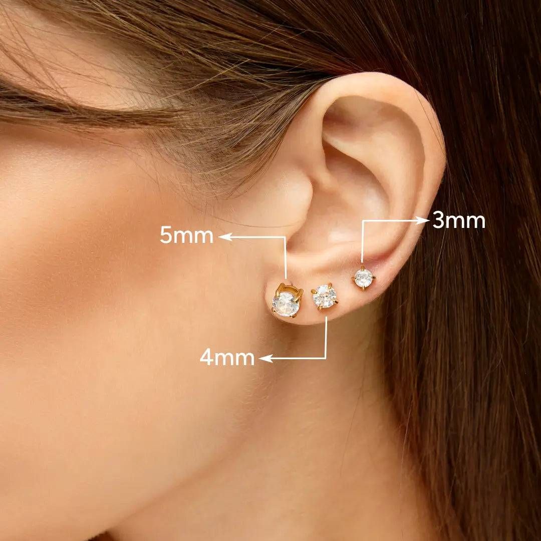 Trio de Brincos Solitário Banhados em Ouro 18k