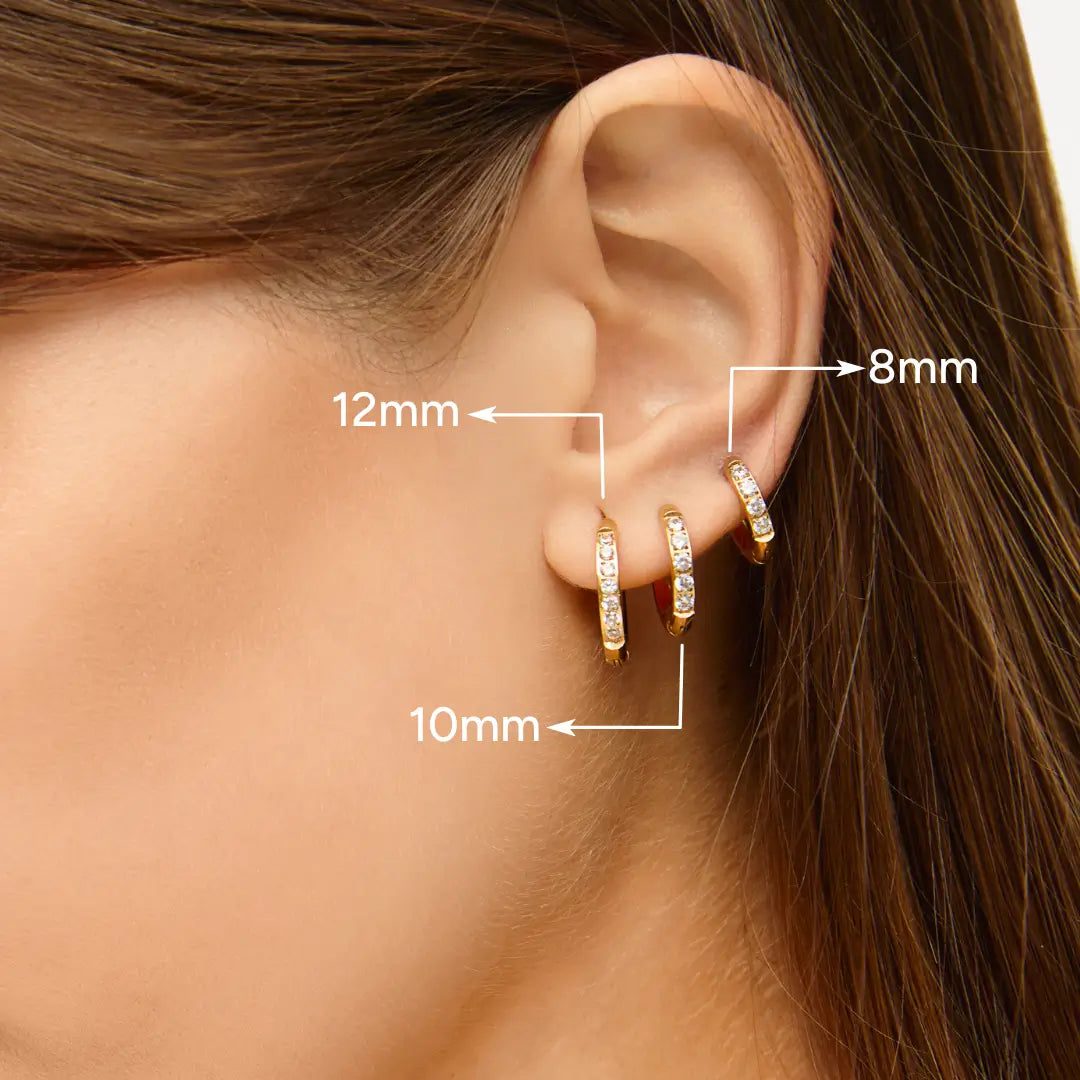 Trio de Brincos de Argola com Pedras Brilhantes Banhados em Ouro 18k