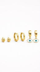 Brinco Trio Olho Grego Dourado Banhado 18k