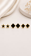 Brinco Trio Charme Black Banhada em ouro 18k