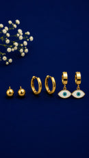 Brinco Trio Olho Grego Dourado Banhado 18k