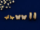 Brinco Trio Borboleta Encantada Banhados em Ouro 18k