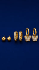 Trio de Brincos  Aurora Dourada Banhados em Ouro 18k
