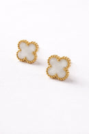 Brincos de Trevo Branco Banhados em Ouro 18k